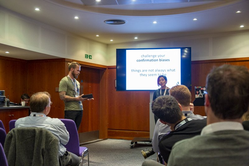 thaywoodphoto's tweet photo. "Challenge your confirmation bias" say @peterkedemo and @mariakedemo to an audience #ScotSoft2018 https://t.co/7Ybb2wZVfy