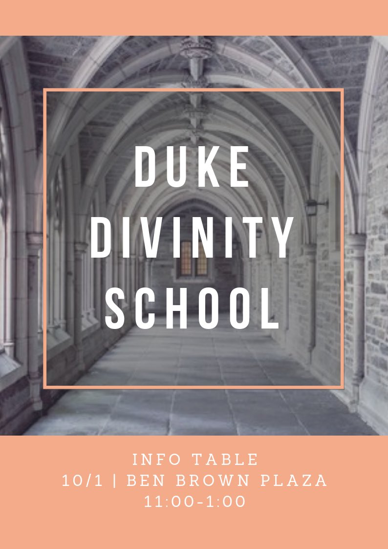 SamfordCDC's tweet photo. INFO TABLE: Duke Divinity School
📅 Monday, October 1 from 11-1
📍Ben Brown Plaza

The recruiter is offering dinner for students interested in more information. Contact Amy Scroggin: ascroggin@div.duke.edu

#hiresamford #jobsearch #gradschool #allforsamford #samfordu #infotable https://t.co/huBlVsmAbM