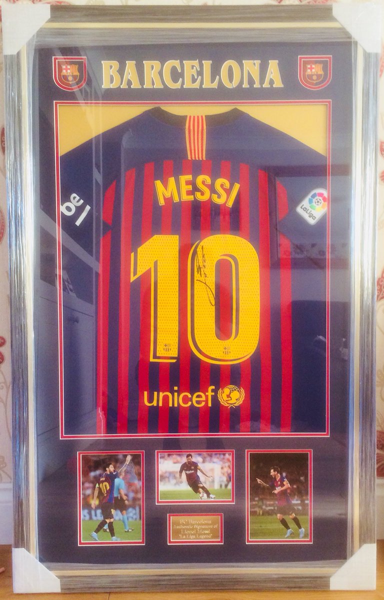 arcpromotions2's tweet photo. Two brand spanking new signed and framed messi  &amp; @HKane shirts up for auction to raise money for @KidsInspire on Saturday night. Payment options will be available. Dm for details https://t.co/R2J5nwjdIA
