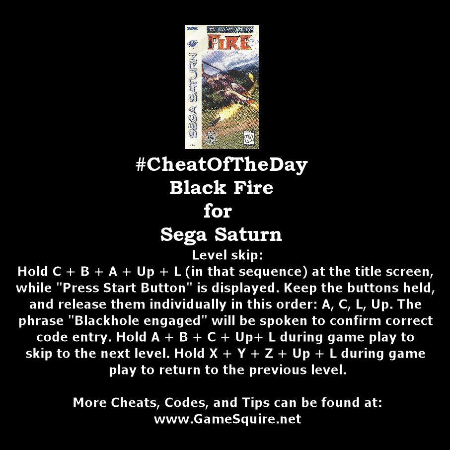 GameSquire's tweet image. #CheatOfTheDay #BlackFire #LevelSkip #SegaSaturn instagram.com/p/BoPAgqBFmrt/ #VirginInteractiveEntertainment #NovaLogic #SegaAwayTeam #Sega #Saturn #Gaming #Gamers #Gamer #Retro #RetroGaming #RetroGamer #RetroGamers #Classic #ClassicGaming #ClassicGamer #ClassicGamers #GamersUnite