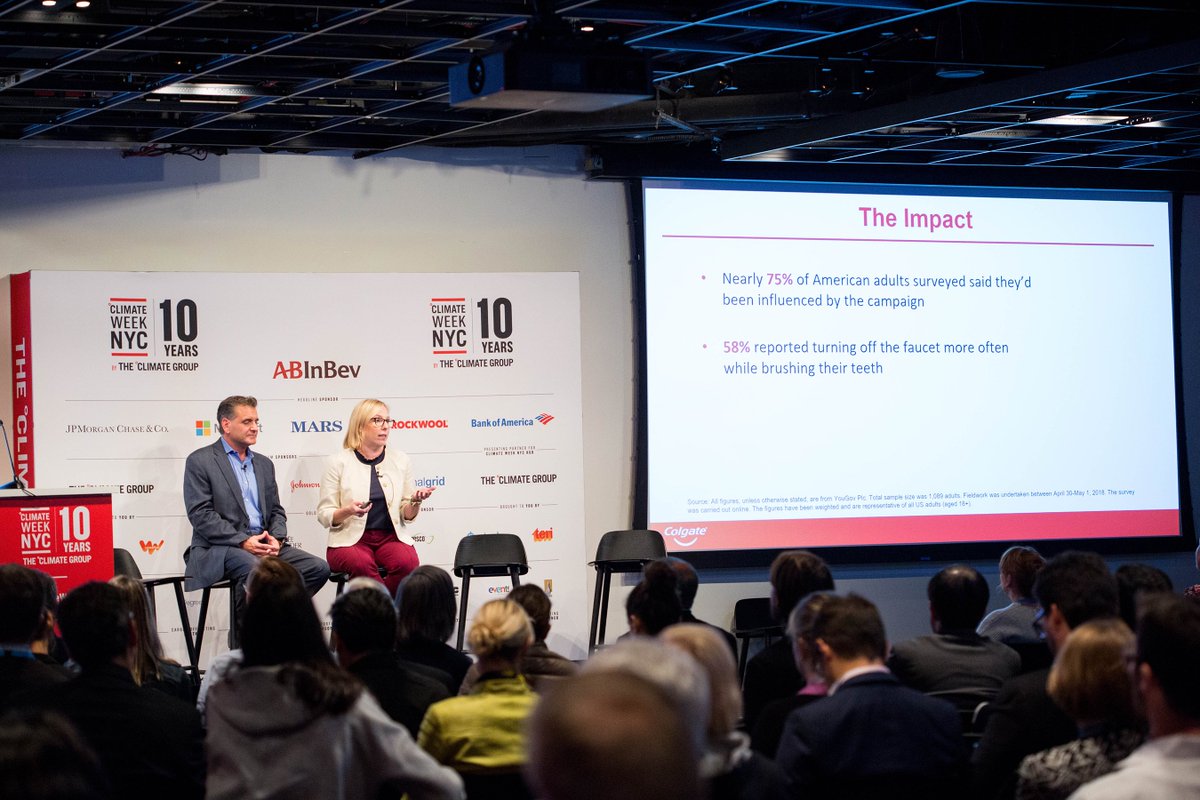 ClimateGroup's tweet image. This #ClimateWeekNYC, @Colgate announced that a recent survey found that their ongoing #EveryDropCount campaign can lead to a potential reduction of 50B gallons of water per year globally. That’s equivalent to 2M metric tons of greenhouse gases saved. #ColgatePartner