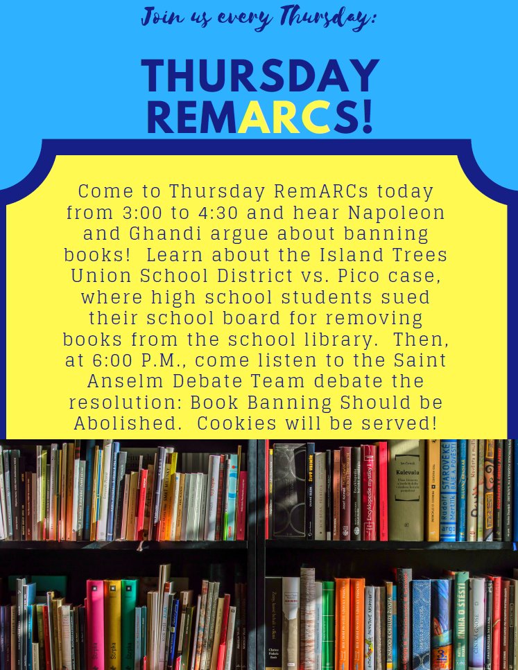 AnselmianARC's tweet photo. Join us for this week's Thursday RemARCs! https://t.co/Qtcsy6qhJe