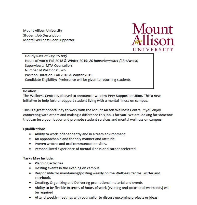 The Wellness Centre Counsellors are looking for TWO Peer Supporters.
If you are interested, please apply by October 9th!