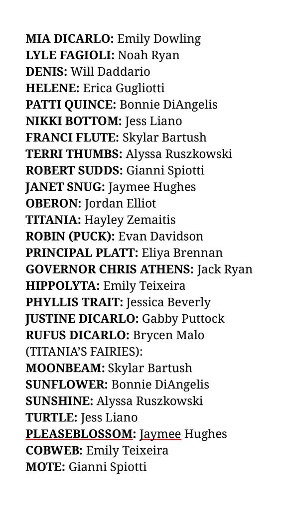 A Midsummer/Jersey CAST LIST:
