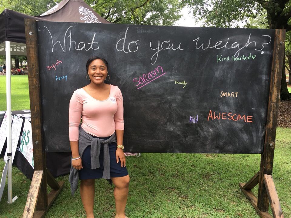UofSCSG's tweet photo. Stop by our chalkboard on Davis Field and write down something that you love about yourself! #StigmaFreeUSC https://t.co/pVPwTVfPZH