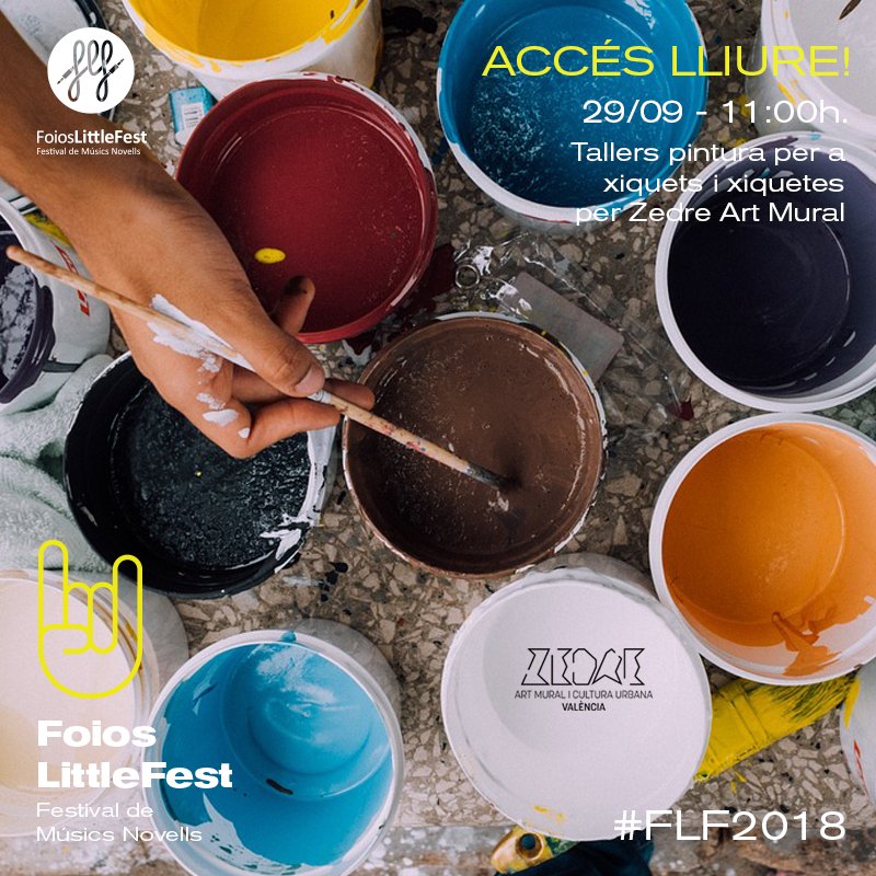 FoiosLittleFest's tweet photo. Vine't amb els teus xiquets i xiquetes preparats/des 😉🤟 per a passar-ho en gran amb els nostres tallers. El dissabte pintura mural per ZEDRE.
#FoiosLittleFest #FLF2018
@Zedreartmural https://t.co/fE68jRG2iG
