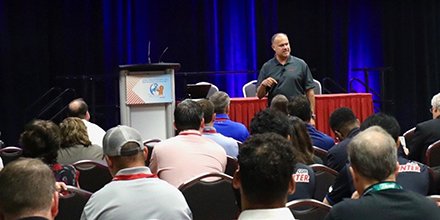 llumarfilms's tweet photo. Travis Smith, President of Eastman Performance Films, LLC, kicks off the #WFCT2018 with the inaugural “Tint Talk” where he speaks to a captivated audience about the role of organizational culture in the success of a business. https://t.co/Di18kcrjYB