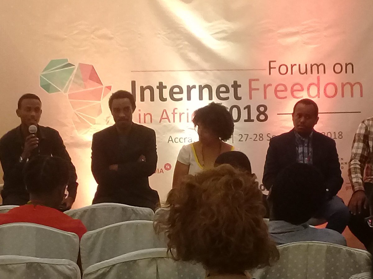 Olutoyinl's tweet photo. In #Ethiopia the government is still controlling and monitoring the internet. The #zone9bloggers on experiences of censorship, repression and surveillance. #FIFAfrica18 #InternetFreedomAfrica https://t.co/NCPx1mlU1p