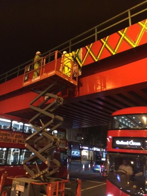 lambeth_council's tweet photo. We can’t wait for your new gateway to Brixton to be revealed! Crews were on site last night applying the first pieces of the beautiful design, a collab between Farouk Agoro (@olskoolninja) and RESOLVE Collective. Keep your eyes peeled as we add more over the next couple of weeks! https://t.co/alr0U1Nntq