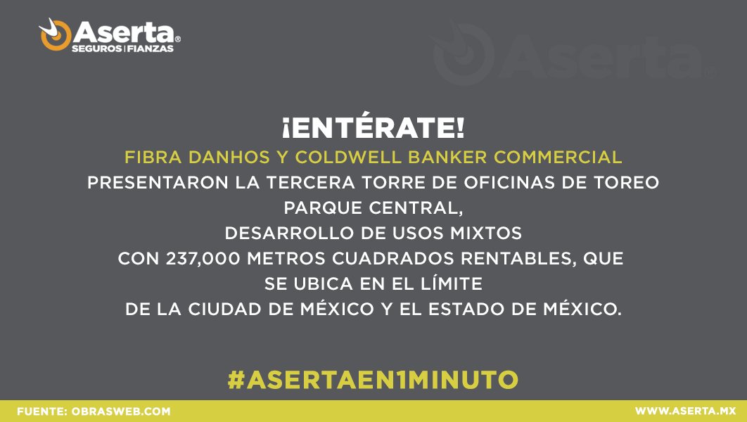 aserta_mx's tweet photo. Por ahora sólo está disponible 50% de la torre, ya que el restante se pre-arrendó previo a que se entregaran los espacios, de acuerdo con Fibra Danhos. https://t.co/JDprYV2ydW https://t.co/1cQBycCVOg