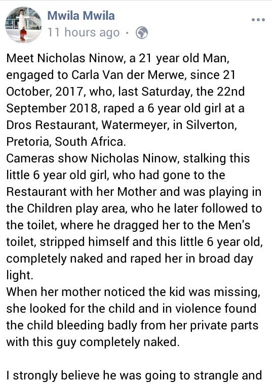 MelMostLikely's tweet photo. The media is "not allowed" to publish his name/pics, but here he is, pure and utter scum. This post is so graphic but it shows how depraved he is.  #Dros #NicholasNinow https://t.co/oMBA66tDEe