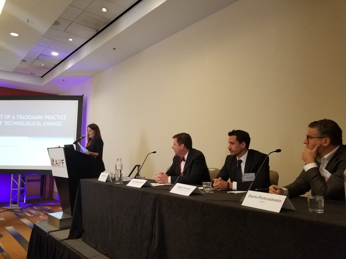 aipfirms's tweet photo. Management of a #Trademark Practice in Times of Technological Change feat. Lynn Jordan @KellyIPllp, Diego Cervieri @cm_lawyers, David Moorhead @Hyatt, and Dario Pietrantonio @ROBICCanada #AIPF2018 https://t.co/nGxEMk4Jn6