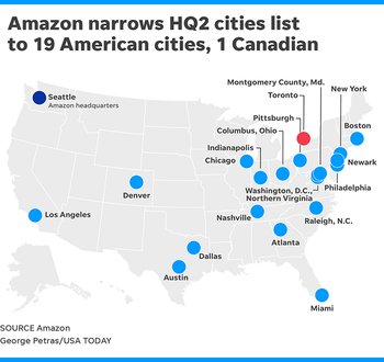 absauer8's tweet photo. Amazon's "HQ2" will result in close to $5 billion in investment in the chosen city. Check out the timeline of events:  https://t.co/52tZ9OkT0q https://t.co/EG8s7V91Ai