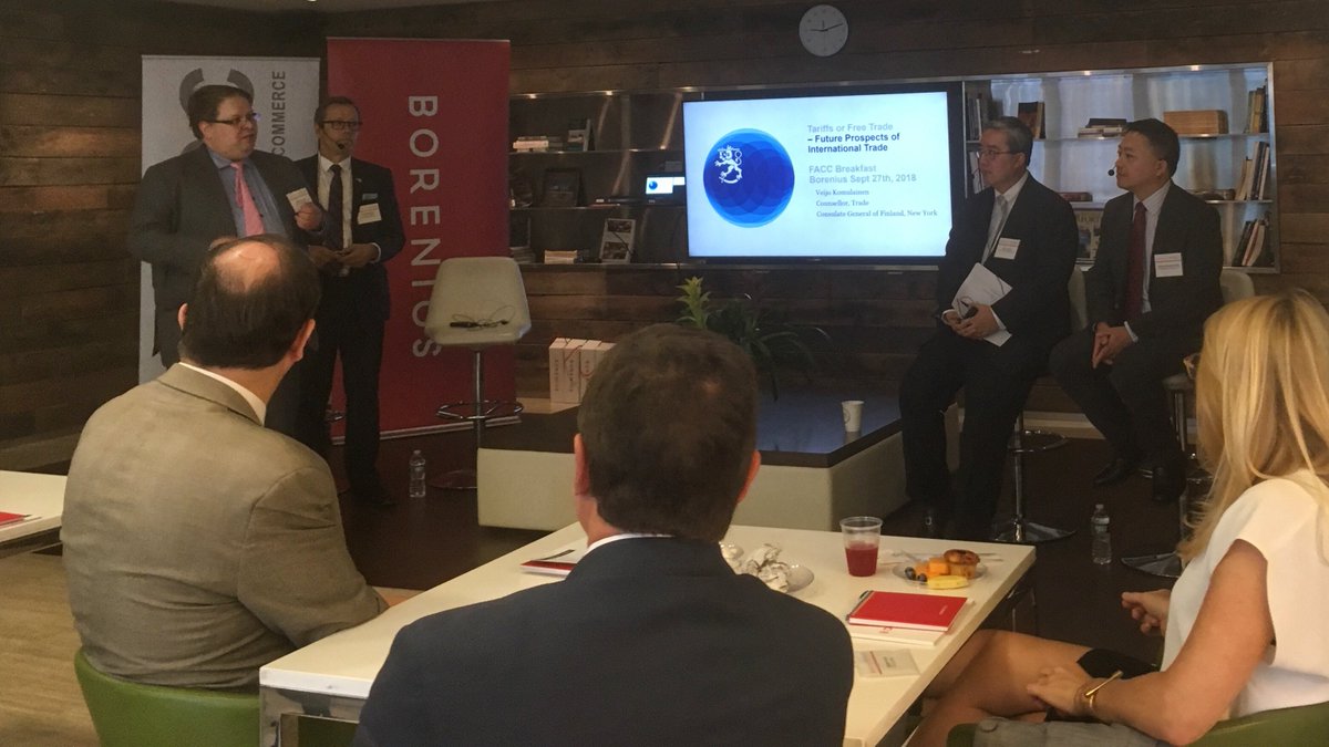 Interesting discussion on #international trade and M&amp;A at member @BoreniusFI's breakfast seminar today. <a href="/FinlandNY/">Finland in New York</a> <a href="/FACCNY/">FACC New York</a>