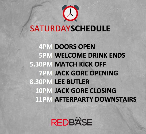 Chelsea v Lpool this Sat with <a href="/redbase_/">RedBase</a> - Tkts <a href="/skiddle/">Skiddle</a> 

For all those asking this will be the schedule Saturday 📌 Were in for a good day, see yous there <a href="/RedDoorLpool/">Red Door Liverpool</a> 

Im on the decks on the terrace with <a href="/JackGore94/">Jack Gore</a>