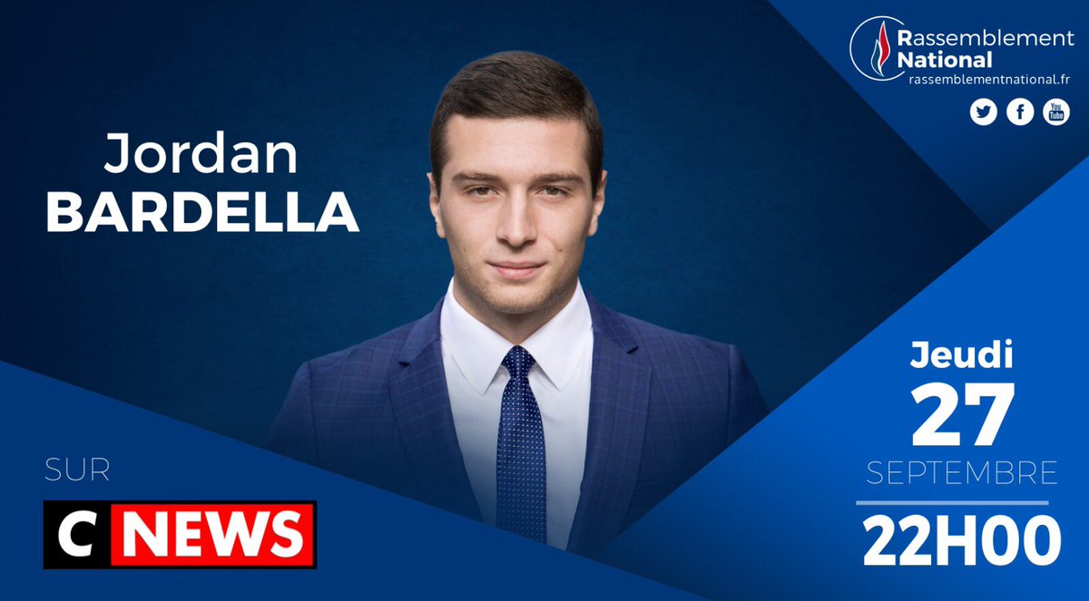 J_Bardella's tweet photo. Rendez-vous à 22h sur @CNEWS !

➡️ Les sujets : #Rodez, violences gratuites et #NickConrad. https://t.co/2Omeq1HQEv