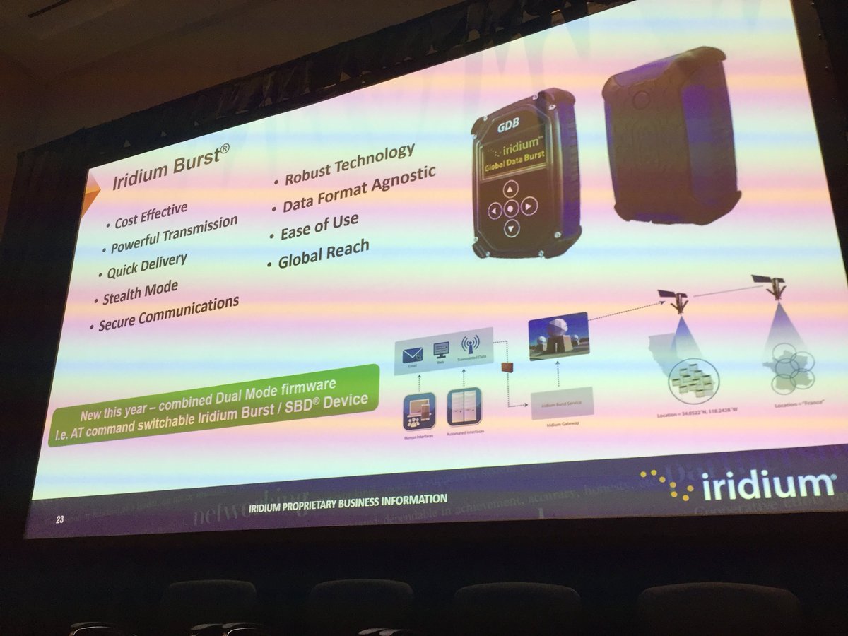 GlobalDataBurst's tweet photo. We’re in the #IoT breakout session at #IPC2018 with Tim Last - great to see our truly global satellite pager featured in his presentation #GDBPager #IridiumBurst https://t.co/zI1j5TsXOQ