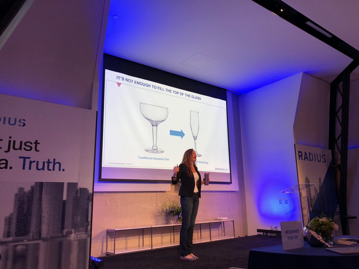 Demandbase's tweet photo. Traditional #DemandGen in not enough. With an ABM strategy your funnel moves to something more of a champagne glass, which focuses on quality at the top & follows through won business & beyond #DBatDF https://t.co/qOiEZwR7Rc