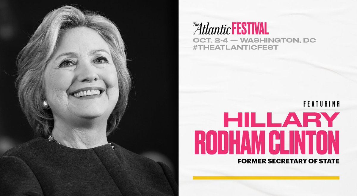 TheAtlanticFest's tweet photo. #TheAtlanticFest lineup continues to grow. @HillaryClinton, @LindseyGrahamSC and @SecretaryPerry will join us on the Ideas Stage next week. Learn more and get your tickets here: https://t.co/ChqeJHejdd https://t.co/D73eI7Dwdf