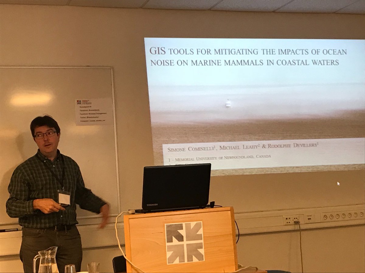 ICANAtlas's tweet photo. Rodolphe Devillers - using GIS to mitigate impact of #underwaternoise on #marinemammals @Haskolasetur
#MSGD #descriptor11 #coastgis2018 https://t.co/qF7XOuEboG
