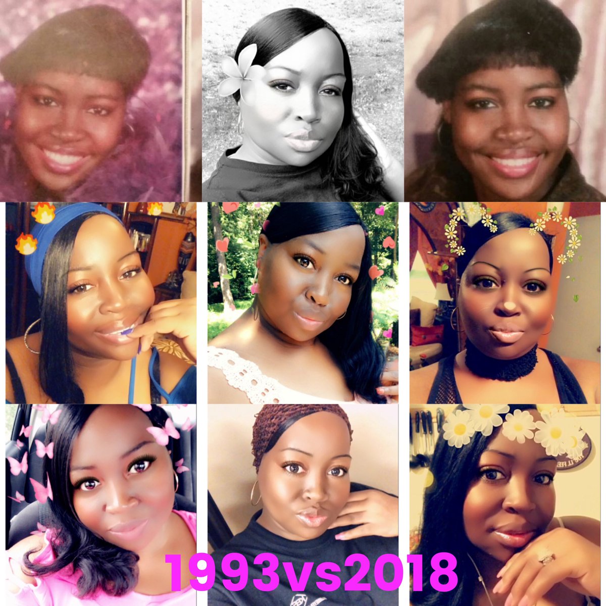 LEOLIONESS73173's tweet image. #Tbt ❤️ My Senior pic on the left 👈🏾&amp;amp; 👉🏾 top row corners.... And now pics... 25yrs later.. No change #BlackDontCrack 🖤 #Chapter45 #Blessed 😇🙏🏾🙌🏾