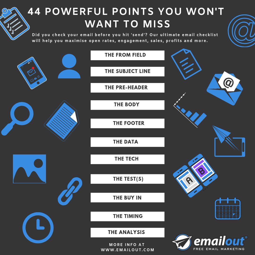 EmailOutTwit's tweet photo. The Ultimate Email Checklist For Every and Any Email Marketing Campaign or Newsletter | #Emails #EmailMarketing #EmailMarketingCampaigns #newsletter #EmailTips #EmailTesting #EmailDesign #EmailData #EmailAnalysis #MarTech
----------
To read more - https://t.co/u7D2XVLYYg https://t.co/ClYhcaHxw8