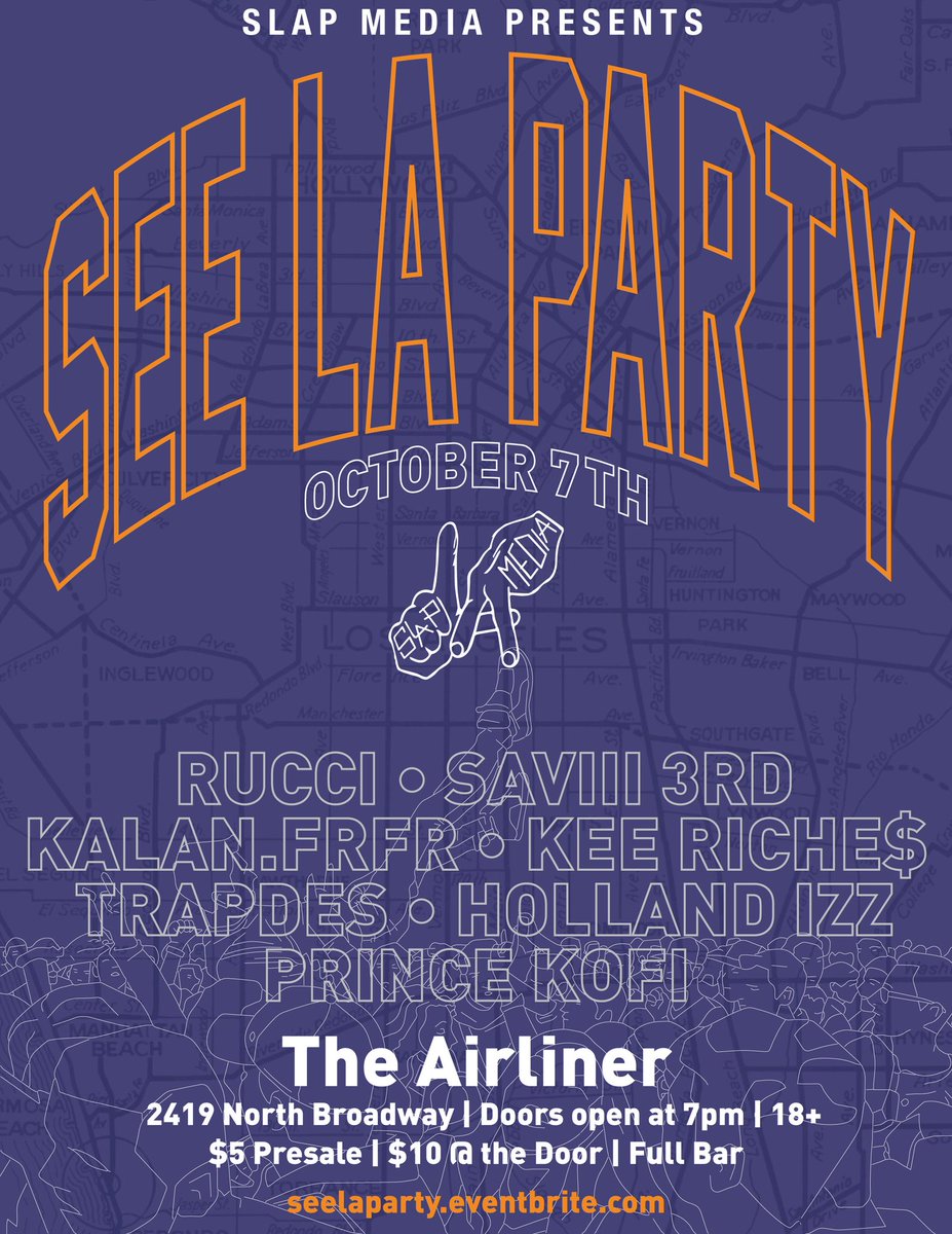 SeeLAProsper's tweet photo. #SeeLAParty
-@INGRucci
-@Saviii3rd
-@kalanfrfr
-@KeeRiches
-@CNGtrapdes
-@holland_izz
-@ForeverKofi
10/7 @TheAirlinerLA
$5 presale tix available here: https://t.co/hjCOvybCEe https://t.co/m5uJj738eY