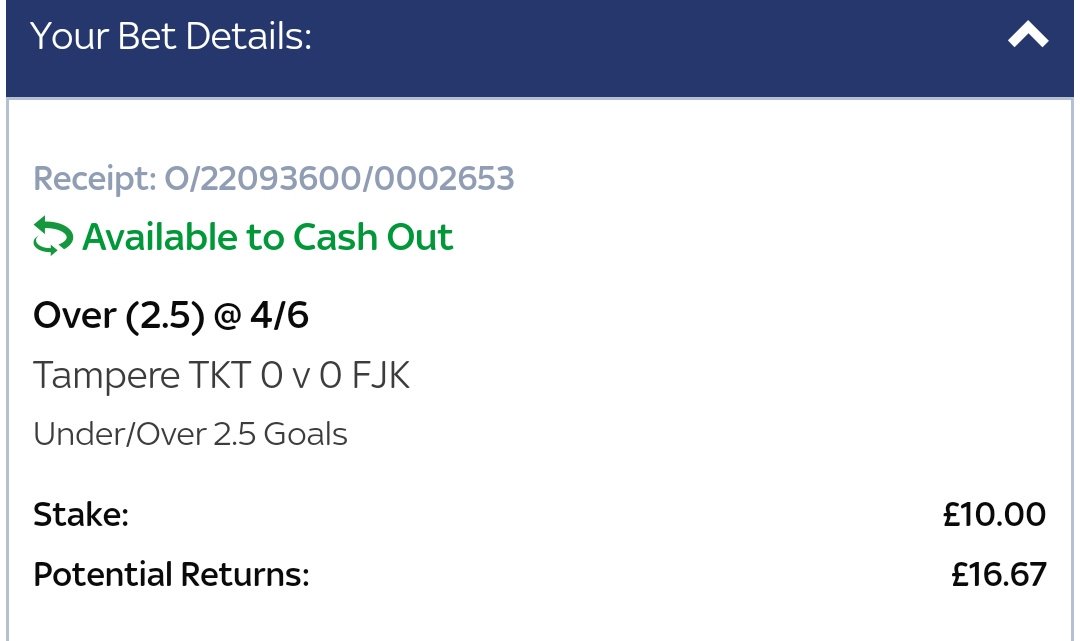 ⏱️ #INPLAY
⚽ Tampere TKT v FJK
➡️ Over 2.5 Match Goals
📈 ODDS : 4/6
📊 STAKE : 2pts
🇫🇮 FINLAND Kolmonen