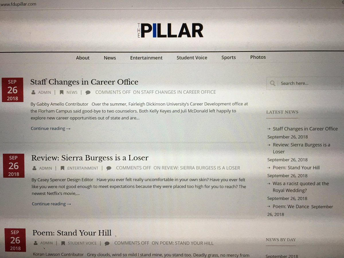 fdupillar's tweet photo. The newest issue of The Pillar is published! Go read it at https://t.co/EO2hs8HmAj or in print around campus! #BackToNews #NewsMatters https://t.co/Q7KLljCY8B