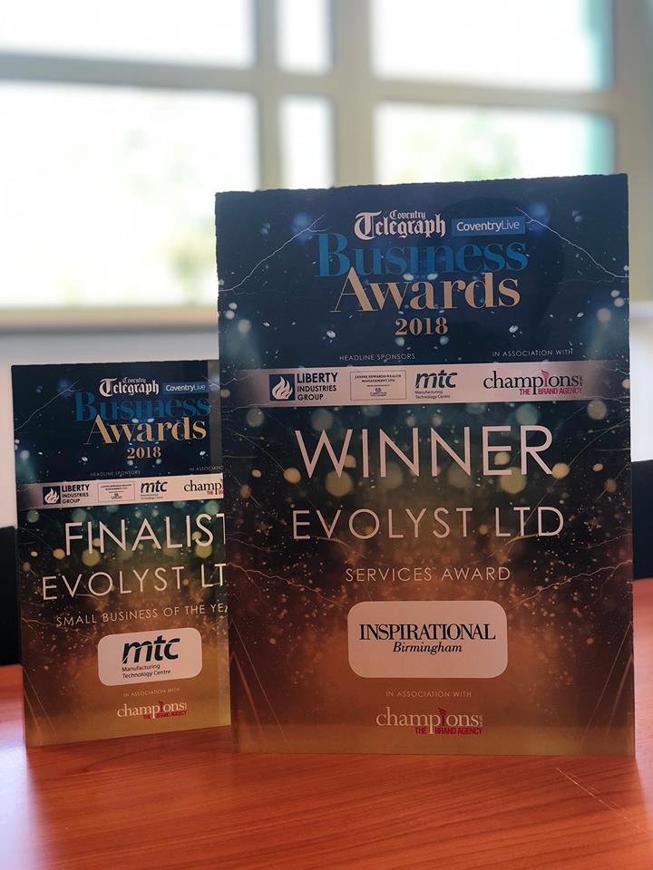 evolyst's tweet photo. We're still overwhelmed by our Services Award win at the Coventry Telegraph Awards on Tuesday night! 😀 Congrats to all other finalists... we'll see you next year!! #CTBA2018 @live_coventry @CoventryUpdate https://t.co/25h2mrg1ZS