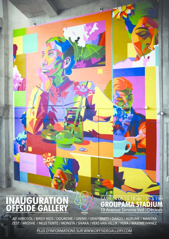 Dubruitaubalcon's tweet photo. Un projet titanesque est en train de voir le jour ! Le collectif lyonnais @BirdyKids vous invite au lancement de 
l' #OffsideGallery, dédiée au #StreetArt, au sein du Groupama Stadium. Nous l'accompagnons pour le lancement #presse et #RP avec l' @OL ! 😊 https://t.co/m3fWbXXRTp https://t.co/G0nCNH0v7u