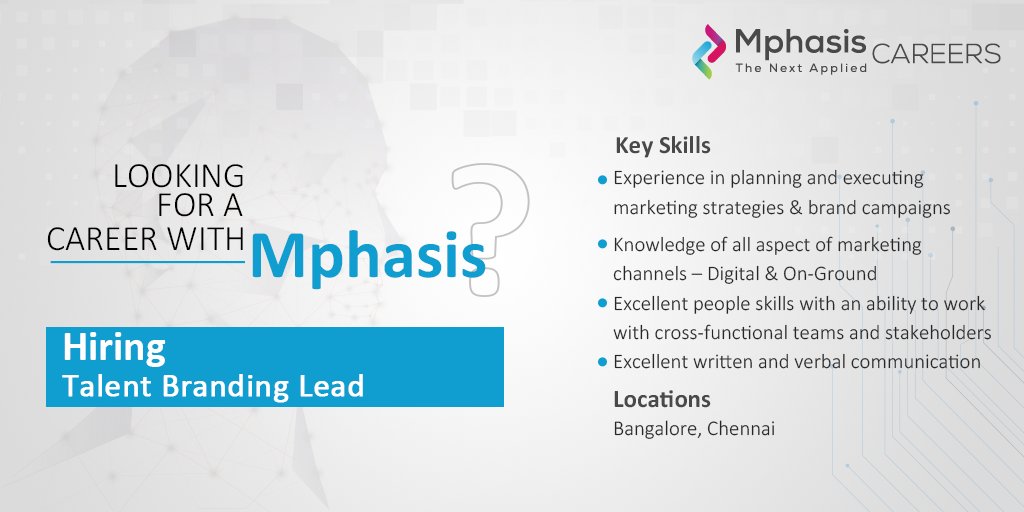 MphasisCareers's tweet photo. If you are a brand strategist with proven campaign expertise we would like you to come on board as Talent Branding Lead to apply the next at Mphasis. Send us your CV to - https://t.co/EOBmCeYaHf

#MphasisJobs #MphasisCareers #GetHired #DigitalMaketing https://t.co/0bivIfINhM
