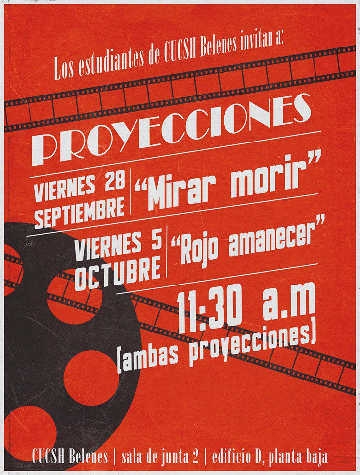#FelizJueves Mañana estaremos proyectando MirarMorir desde la @DifundeCUCSH en Zapopan, Jalisco. La cita es en punto de las 11:30 hrs. en la sala de junta 2 (edificio D, planta baja) ¡Los esperamos!