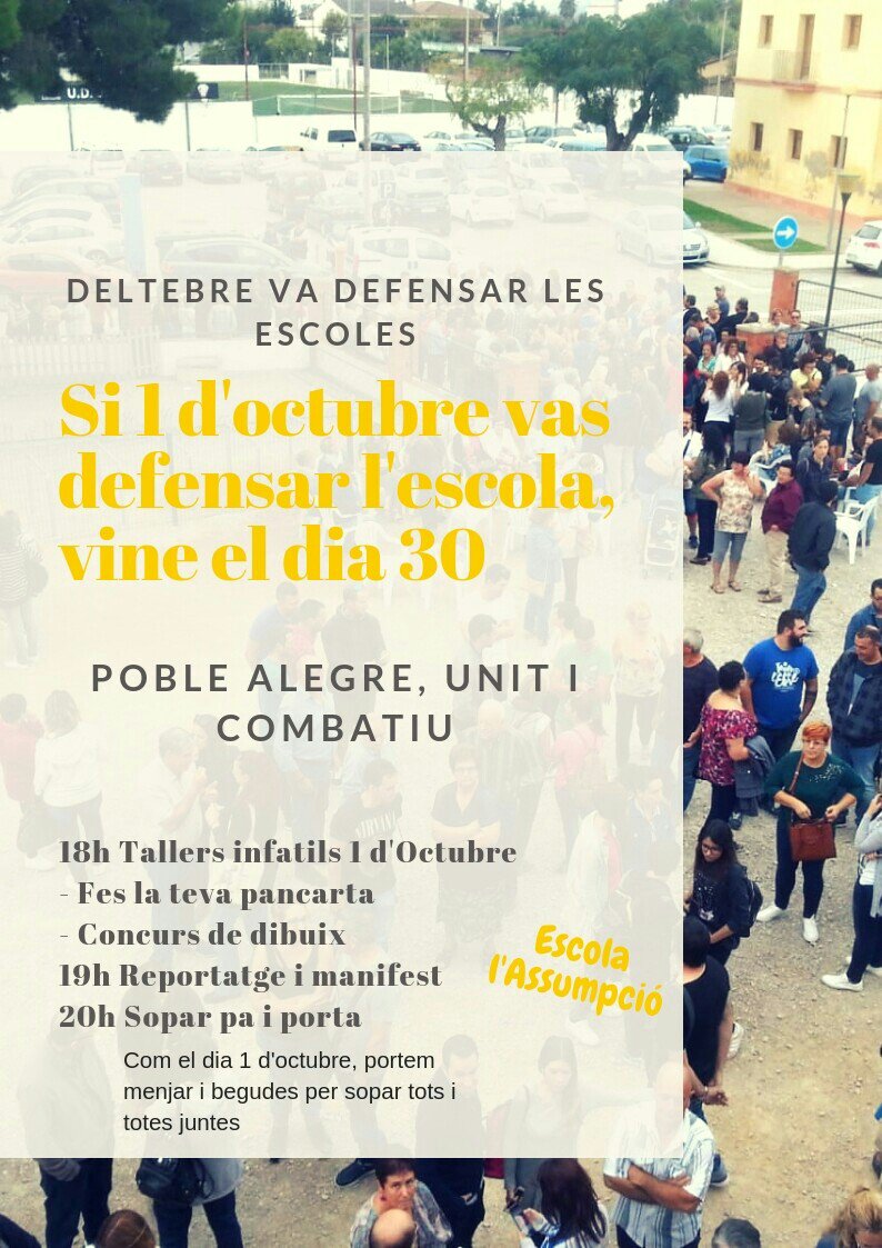 CDRDeltebre's tweet photo. Tornem a l'escola per l'1O: farem tallers, veurem un reportatge de l'1O, llegirem un manifest i per acabar a sopar totes juntes!!! Vine, no oblidem ni perdonem!!! #cdrenxarxa #1octubre #tardorcalenta #somrepública  #FemRepública #VamVotarVamGuanyar https://t.co/cs2g6HWODI