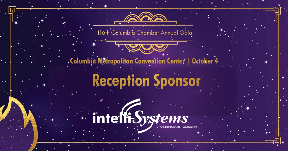 ColaChamber's tweet photo. Thank you to Intellisystems &amp; @kevwade01 for being the 116th Annual Gala Reception Sponsor! 🎉
Please join us for before the program starts to #network and celebrate with other Partners. 🤝
Tables &amp; Individual Tickets Available Now >>> https://t.co/MGGoFyNNDw
#Gala2018 https://t.co/Cv91jJtUKy