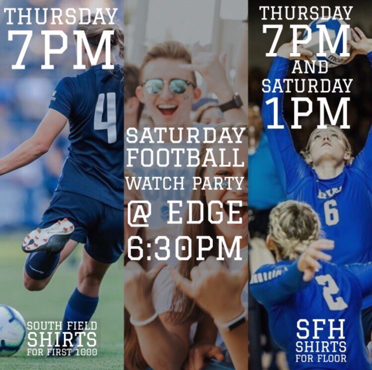byuROC's tweet photo. Sports Weekend 😏

Thurs:
👱‍♀️⚽️- 7 pm vs Gonzaga 
🔹1,000 Free T-Shirts 

#️⃣1️⃣👱‍♀️🏐- 7 pm vs Gonzaga
🔹Free shirts to ROC floor section

Sat:
#️⃣2️⃣0️⃣🏈- 6:30 pm vs Washington
🔹 Watch party at EDGE starting at 6:00 PM 🎉 https://t.co/HLfXVD6mQK