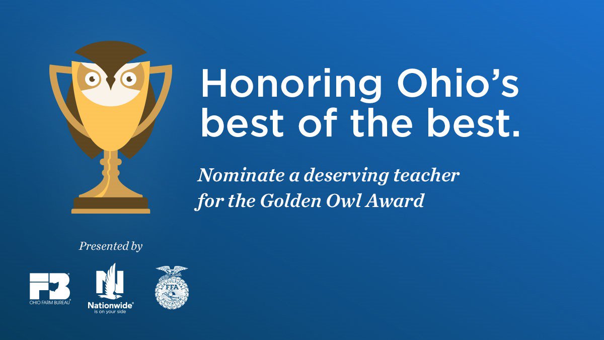 Help us recognize deserving ag educators for their tremendous contributions to the next generation of agricultural leaders. Nominees have the opportunity to win great cash prizes and the distinction of Ohio Ag Educator of the Year. Visit GoldenOwlAward.com/OH to learn more!