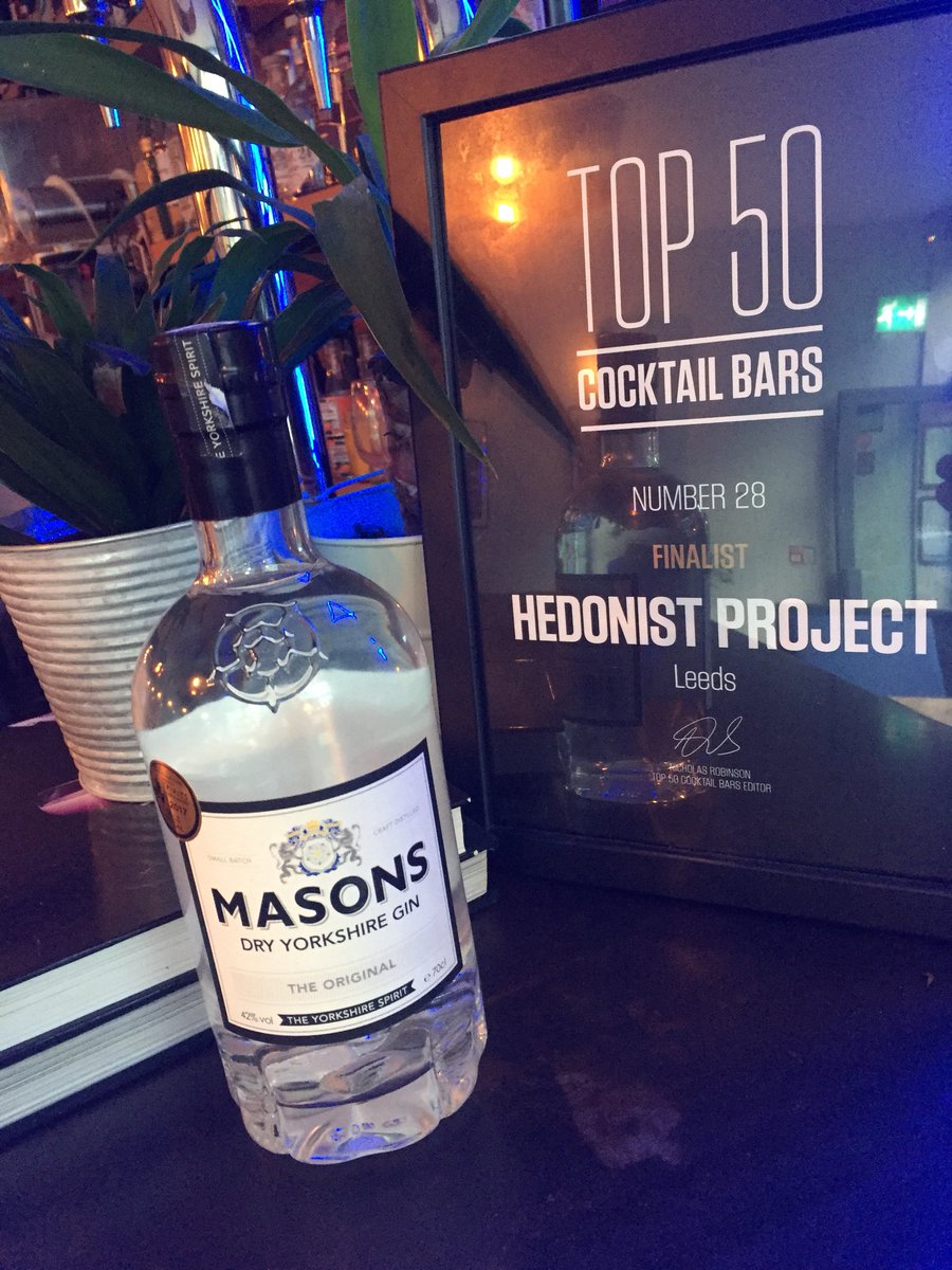 <a href="/HedonistProject/">Hedonist Project</a> 28th best bar in the UK. <a href="/MasonsGin/">Masons of Yorkshire</a> Dirty Martini for me please 🍸#TheYorkshireSpirit #Leeds #TheBestBars