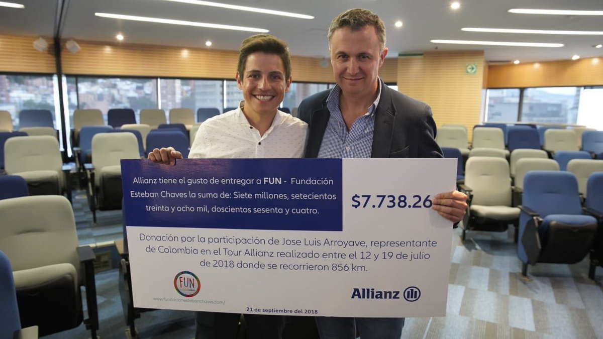If you were following our Allianz Cycle Tour, you’ll know that our colleague José Luis was fundraising for the Fundación Esteban Chaves. Allianz Colombia donated €2 per km plus €600 for 600 likes on his social media. Congratulations José Luis and thank you Allianz Colombia!