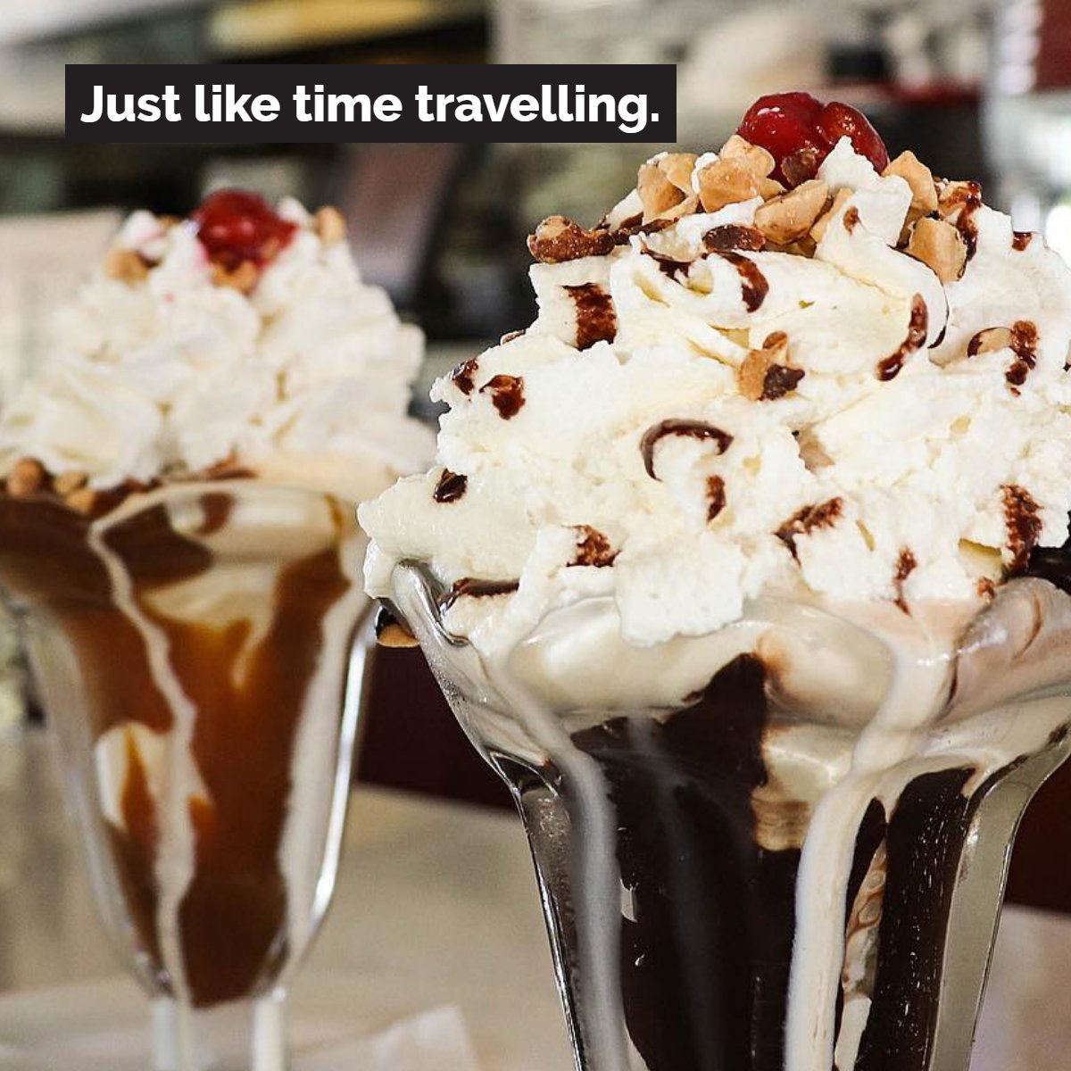 Twoheys's tweet image. With whipped cream and a cherry on top, our sundaes will take you back to 1952.
