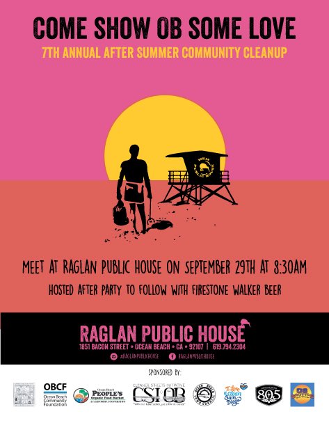 Join us Saturday for our end of summer community cleanup! 8:30 meetup <a href="/raglanob/">Raglan Public House</a>