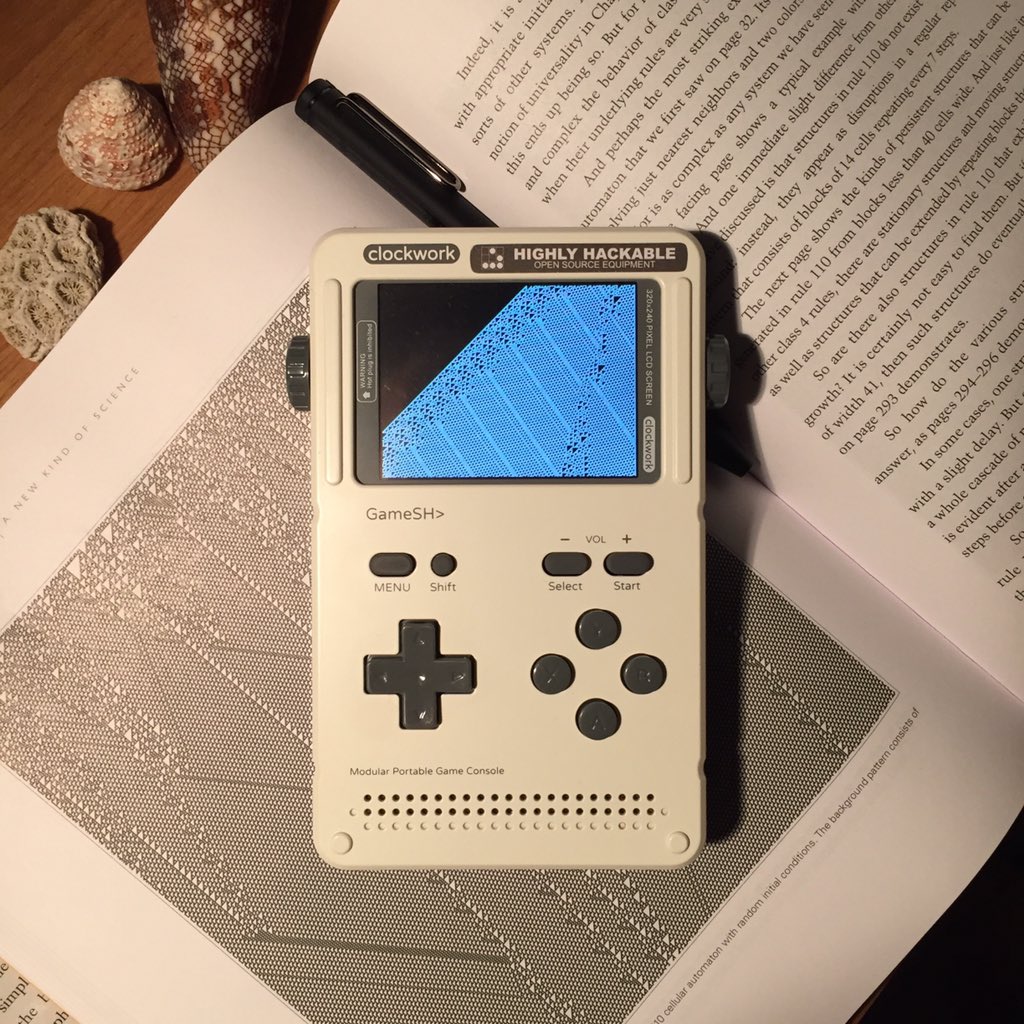 Hal_clockwork's tweet photo. A New Kind of Handheld Console LOL. #Rule110 in the Shell, #GameShell https://t.co/67LM3OHsVx