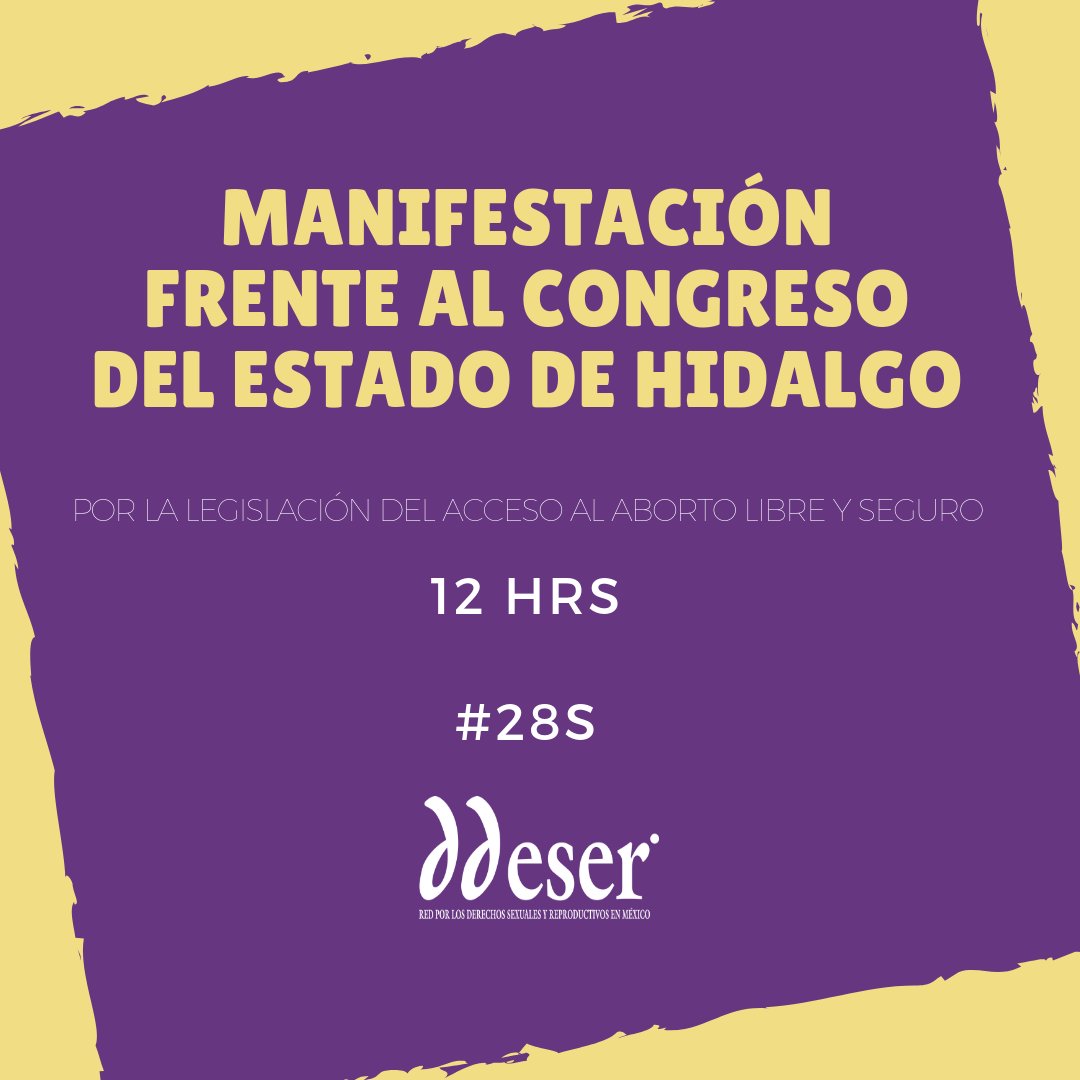 ddesermx's tweet photo. #HablemosDeAbortoEnHidalgo
En este momento nuestras compañeras de @Ddeser_Hidalgo se manifiestan afuera de las instalaciones del Congreso de su estado para exigir una legislación que permita el acceso al aborto libre y seguro.
#28S #DespenalizarAbortoYa https://t.co/jd4SEV7kNm