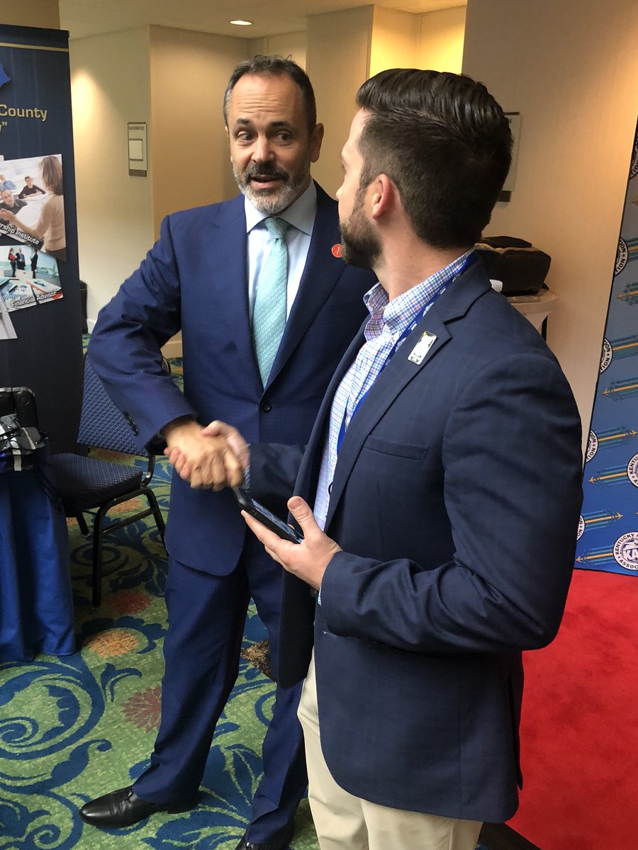 KyAviation's tweet photo. @StewartDitto Executive Director for @kyaerospace speaking with @GovMattBevin at the Kentucky Aviation Conference.  #KyAviation18 #Aviation #Aerospace https://t.co/jiJ9rOPUKP