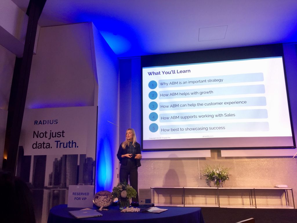 Engagio's tweet photo. .@HeidiBullock is dropping all kinds of knowledge and #B2BTruth at the @radius #B2BChampionsClub #Dreamforce18 https://t.co/CAv037MoMT