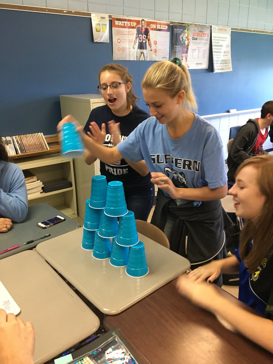 HealthSHS's tweet photo. Simulating the stress response in health class through a high pressure, low stakes cup stacking tourney. Lots of smiles! https://t.co/3bsiNef11Y
