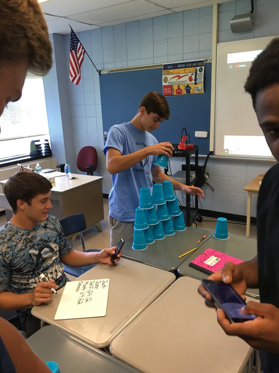 HealthSHS's tweet photo. Simulating the stress response in health class through a high pressure, low stakes cup stacking tourney. Lots of smiles! https://t.co/3bsiNef11Y