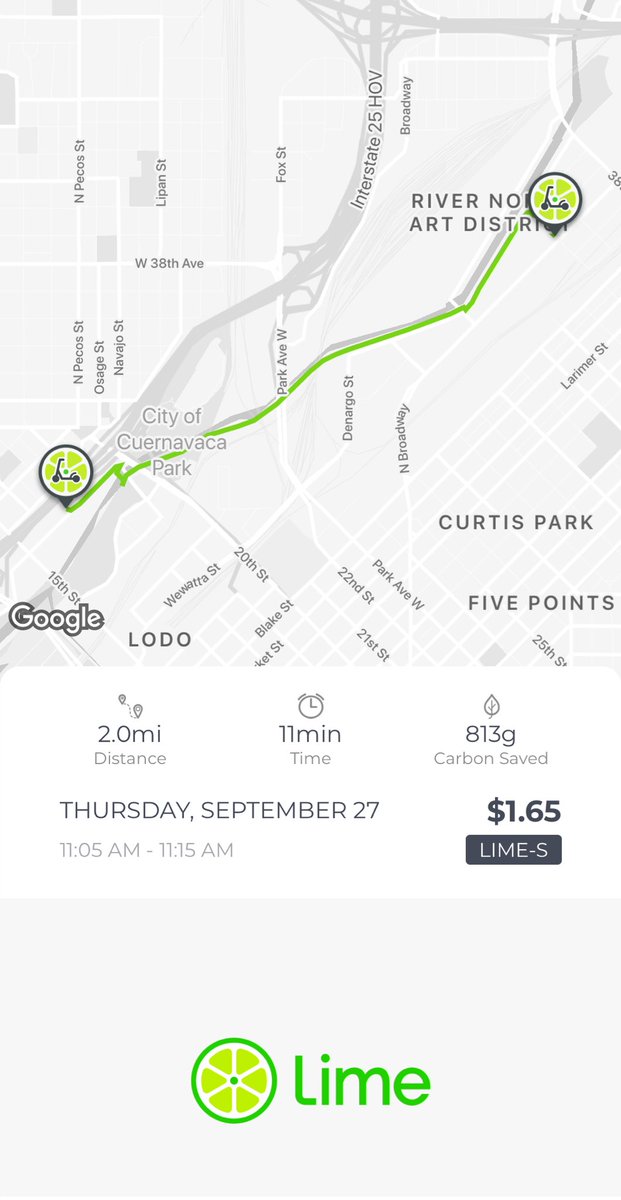 jschnip's tweet photo. I hadn’t used a scooter until this week... I get it now, $1.65 for a 2 mike #DENstartupweek trek with #Lime.
Use referral code RGL6JK5 to sign up and receive $3 https://t.co/1n5gg7LsLb