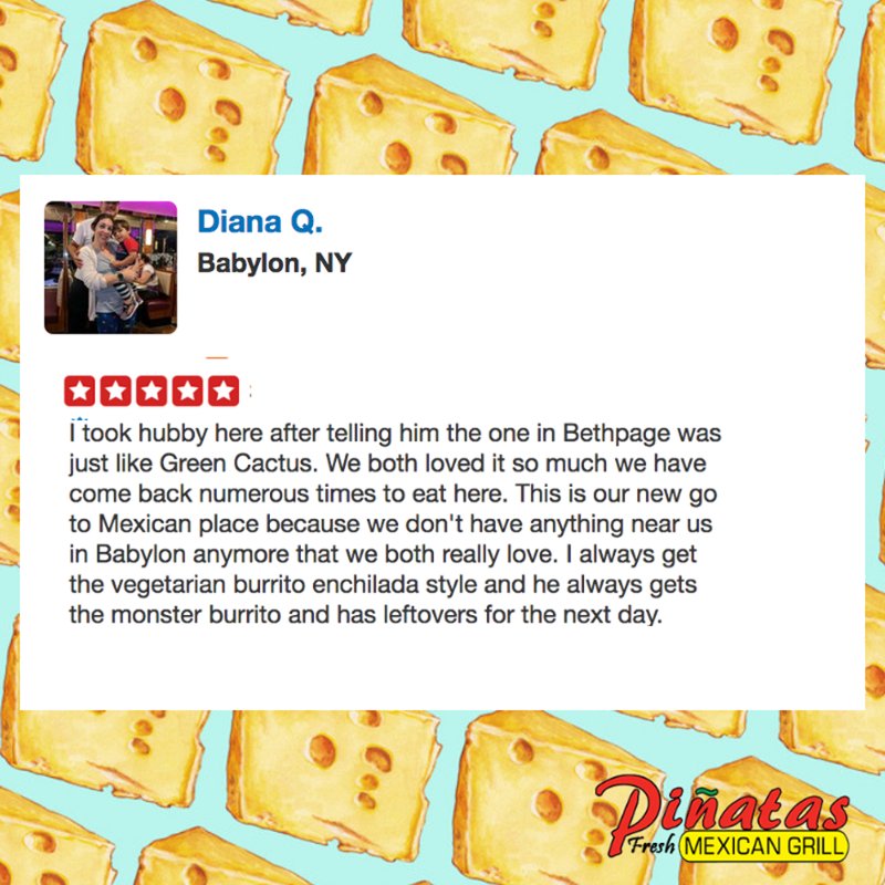 pinatasgrill's tweet photo. 😀Thanks for the awesome review Diana!❤ If you absolutely love our food do your community a favor by leaving us a review on Yelp, FB, Grubhub, or Google. . . .

pinatasmexgrill#wearepinatas #bethpage #massapequa #tacos #tacoseveryday #review #food #foodie https://t.co/n365OyW7Gr
