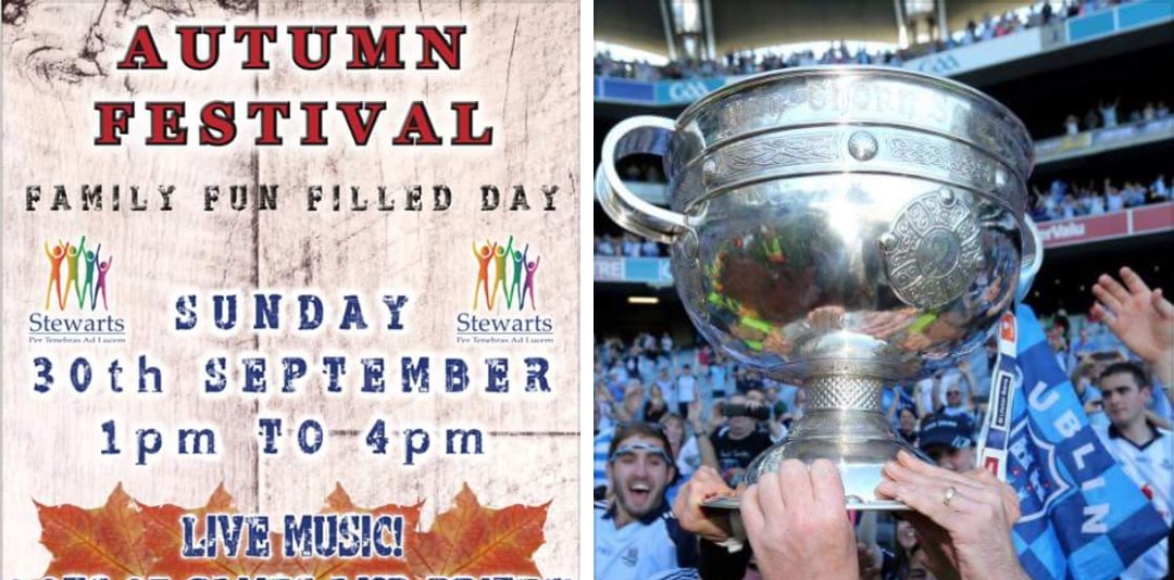 Palmerstown_gaa's tweet photo. Autumn Festival on in Stewarts Hospital this Sunday Sept 30th 1-4pm.

Family fun event with fun games, carnival stalls, face painting, DJ, BBQ

Free entry, raffle at 3:30, Sam Maguire there 1:30-2:30

See @Deanrock14's Facebook post: https://t.co/QV071kEUwh https://t.co/PecBVt7N3i